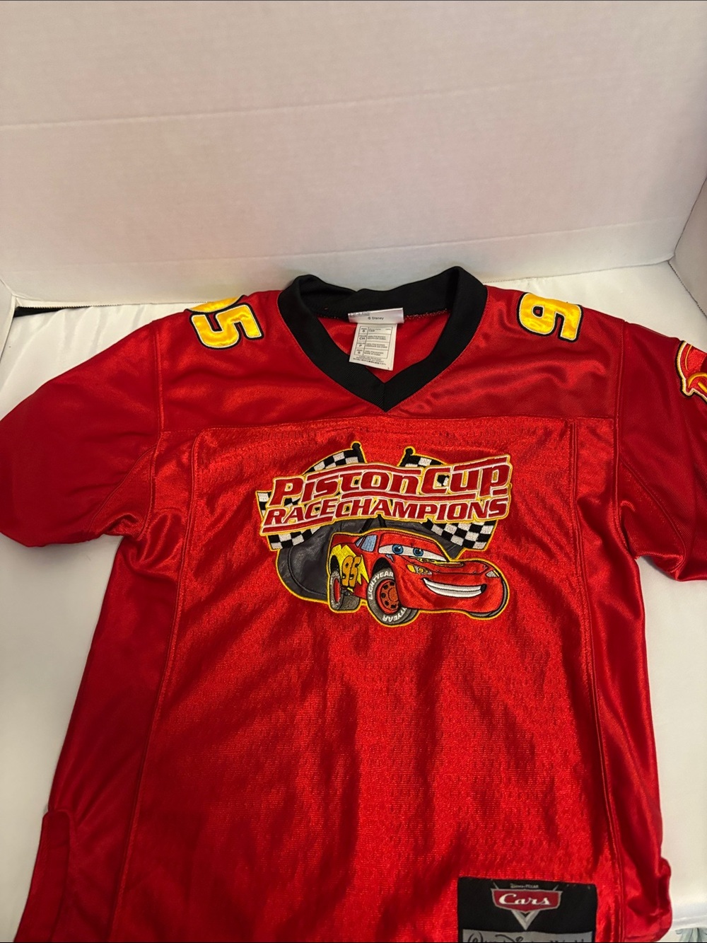 Disney Red Lightning McQueen Piston Cup Kids Jersey with Yellow Accents
